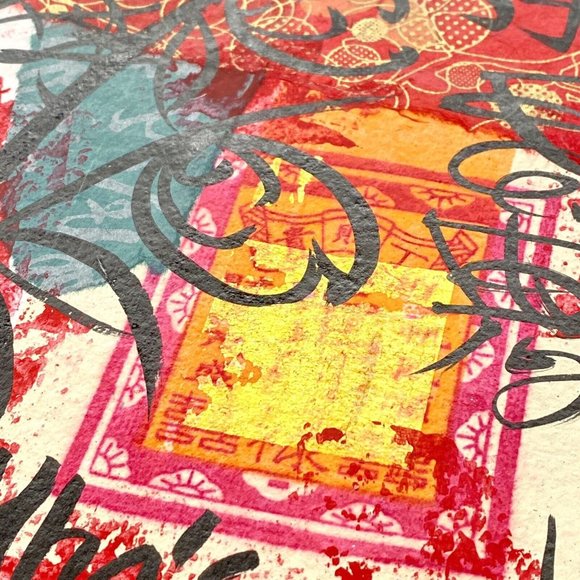 Original Art “Buddha's Hand” Artwork Signed Asian Fusion Collage Painting 9”x12” - Picture 3 of 6